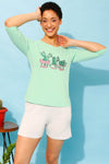 Cactus Print Top in Seafoam Green & Chic Basic Shorts in Grey - 100% Cotton