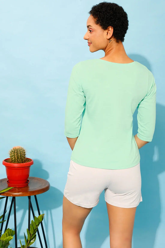 Cactus Print Top in Seafoam Green & Chic Basic Shorts in Grey - 100% Cotton