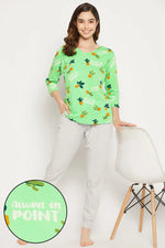 Cactus Print Top in Seafoam Green & Chic Basic Joggers in Grey - 100% Cotton