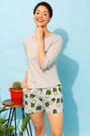 Chic Basic Top & Cactus Print Shorts in Light Grey - 100% Cotton