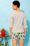 Chic Basic Top & Cactus Print Shorts in Light Grey - 100% Cotton