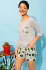 Chic Basic Top & Cactus Print Shorts in Light Grey - 100% Cotton