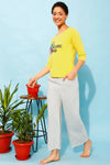 Cactus Print Top in Yellow & Chic Basic Pyjama in Grey - 100% Cotton