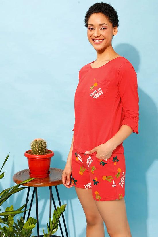 Chic Basic Top & Printed Shorts Set in Red - 100% Cotton