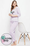 Cactus Print Top & Pyjama Set in Lilac - 100% Cotton