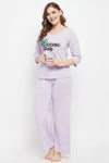 Cactus Print Top & Pyjama Set in Lilac - 100% Cotton