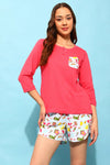 Chic Basic Top & Print Me Pretty Shorts Set in Salmon Pink - 100% Cotton