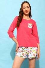 Chic Basic Top & Print Me Pretty Shorts Set in Salmon Pink - 100% Cotton