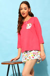 Chic Basic Top & Print Me Pretty Shorts Set in Salmon Pink - 100% Cotton