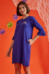 Halloween Print Short Night Dress in Royal Blue - 100% Cotton