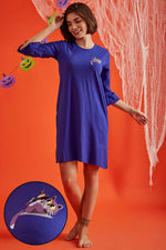 Halloween Print Short Night Dress in Royal Blue - 100% Cotton