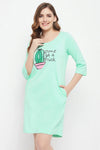 Cactus Print Short Night Dress in Seafoam Green - 100% Cotton