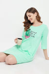 Cactus Print Short Night Dress in Seafoam Green - 100% Cotton