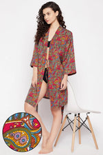 Paisley Print Robe in Multicolour - Crepe