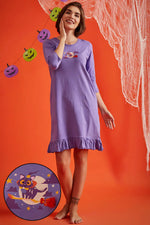 Halloween Print Short Night Dress in Lilac - 100% Cotton