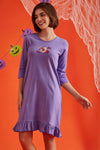 Halloween Print Short Night Dress in Lilac - 100% Cotton