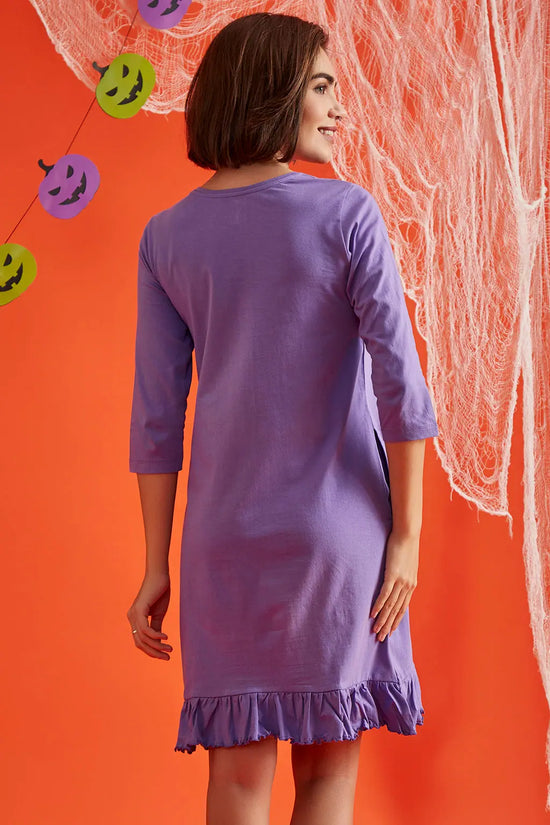 Halloween Print Short Night Dress in Lilac - 100% Cotton