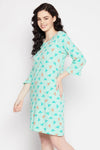 Bug Print Short Night Dress in Sky Blue - 100% Cotton