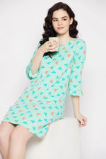 Bug Print Short Night Dress in Sky Blue - 100% Cotton