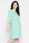 Bug Print Short Night Dress in Sky Blue - 100% Cotton