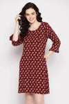 Butterfly Print Short Night Dress in Plum Colour - 100% Cotton