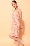 Tiger Print Short Night Dress in Peach Colour - 100% Cotton