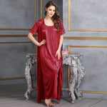 Satin Robe In Maroon