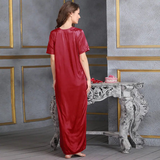 Satin Robe In Maroon