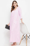 Print Me Pretty Long Nighty in Baby Pink - Cotton Rich