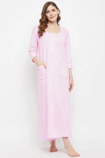 Print Me Pretty Long Nighty in Baby Pink - Cotton Rich