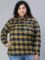 Seemed Navy Blue Brush Check Plus Size Women Top