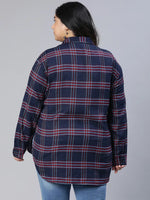 Astonish Navy Blue Check Print Plus Size Women Shirt