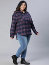 Astonish Navy Blue Check Print Plus Size Women Shirt