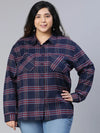 Astonish Navy Blue Check Print Plus Size Women Shirt