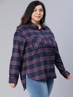 Astonish Navy Blue Check Print Plus Size Women Shirt