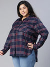 Astonish Navy Blue Check Print Plus Size Women Shirt