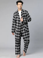 A Black Brush Check Elasticated & Tie-Knotted Men Nightwear Pajama