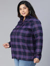 Clare Navy Blue Brush Check Plus Size Women Top