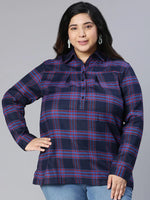 Clare Navy Blue Brush Check Plus Size Women Top