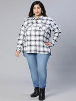 Muzzle White Check Print Plus Size Women Shirt