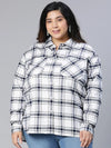 Muzzle White Check Print Plus Size Women Shirt