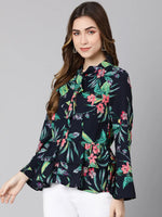 Naval blue floral print women top