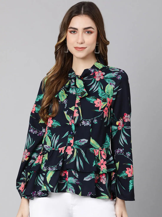 Naval blue floral print women top