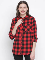 Shelled red check print women shirt