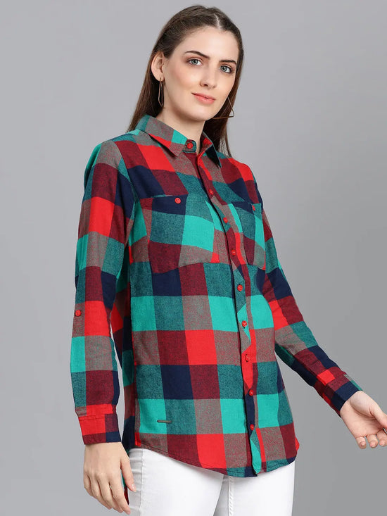 Mellow Brush Check Green Women Shirt