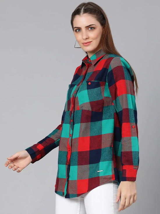 Mellow Brush Check Green Women Shirt