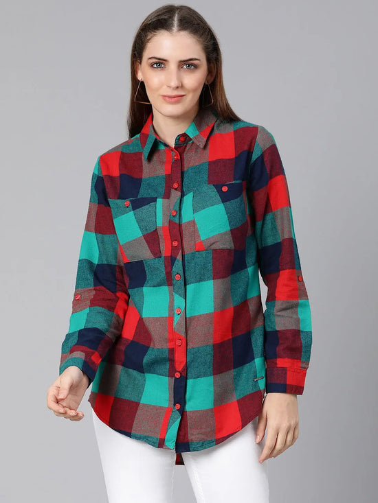 Mellow Brush Check Green Women Shirt