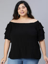 Saga Black Ruffle Bardot Women Plus Size Partywear Top