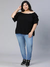 Saga Black Ruffle Bardot Women Plus Size Partywear Top