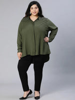 Khaki Color Plain Women Plus Partywear Size Shirt